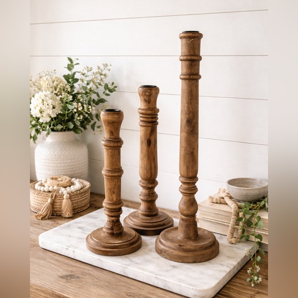 Magnolia Home Rustic Wooden Candle Holders Set of 3 French Farmhouse Modern - Picture 16 of 16